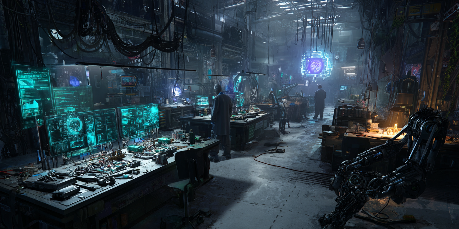 Lucent Ark workshop — cyberware being assembled by hand